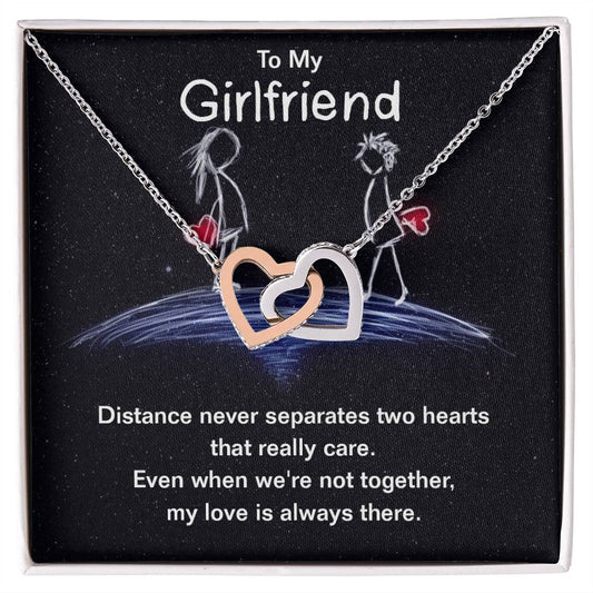 To Girlfriend - Distance never separates - Interlocking Hearts Necklace