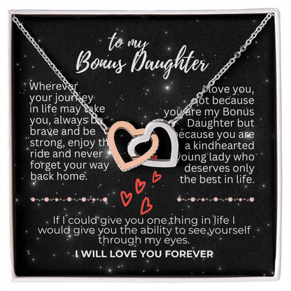 To Bonus Daughter - Wherever your journey - Interlocking Hearts Necklace