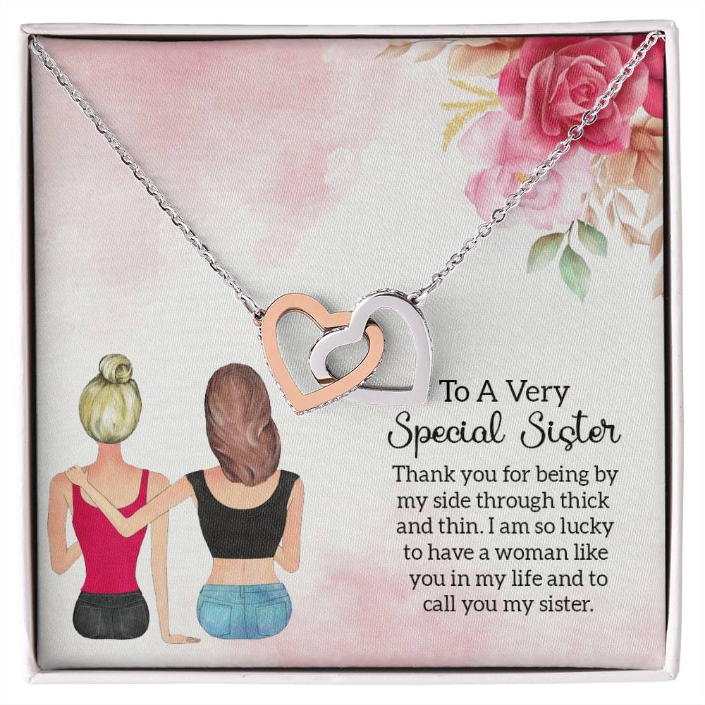 To Sister - Thank you - Interlocking Hearts Necklace