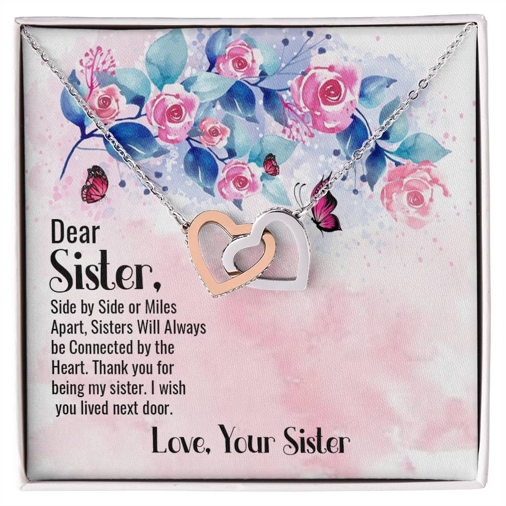 To Sister - Side by side - Interlocking Hearts Necklace