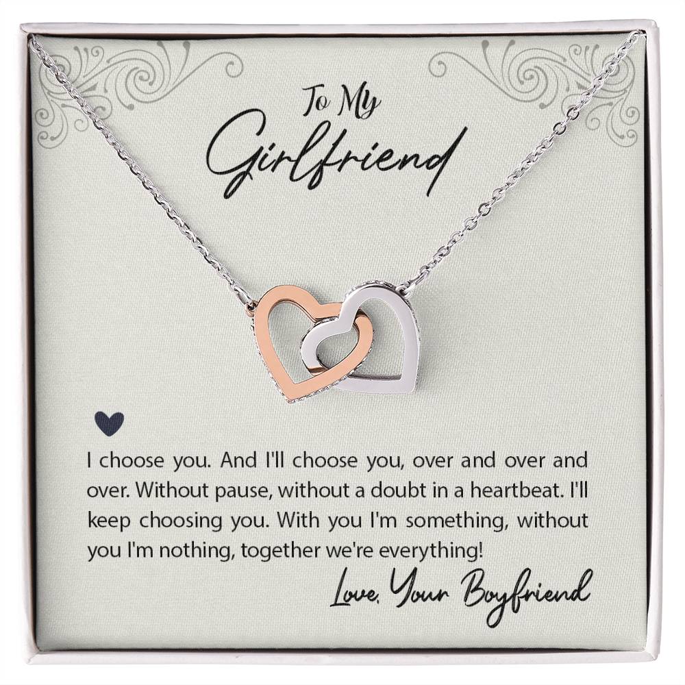 To Girlfriend - I choose you - Interlocking Hearts Necklace