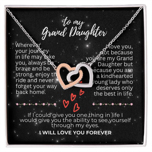 To Grand Daughter - Wherever your journey - Interlocking Hearts Necklace