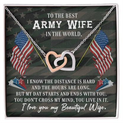 To Army Wife - I know the distance - Interlocking Hearts Necklace