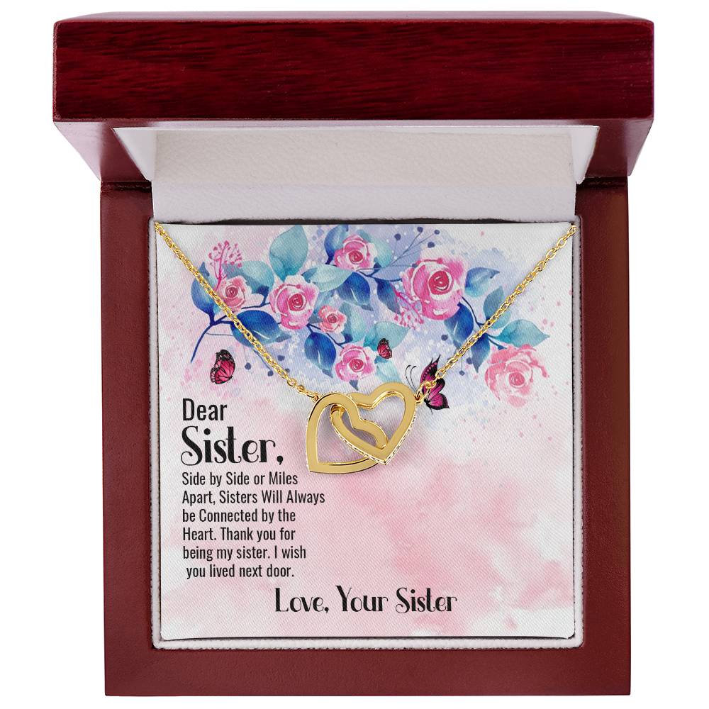 To Sister - Side by side - Interlocking Hearts Necklace