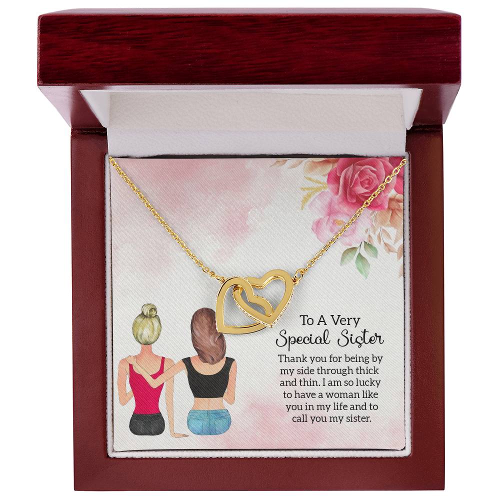 To Sister - Thank you - Interlocking Hearts Necklace