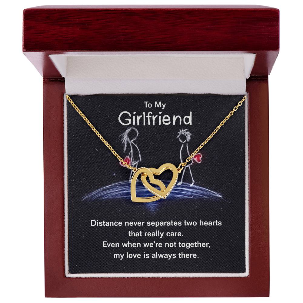 To Girlfriend - Distance never separates - Interlocking Hearts Necklace