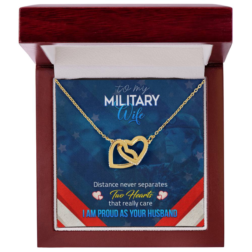 To Military Wife - Distance never separates - Interlocking Hearts Necklace