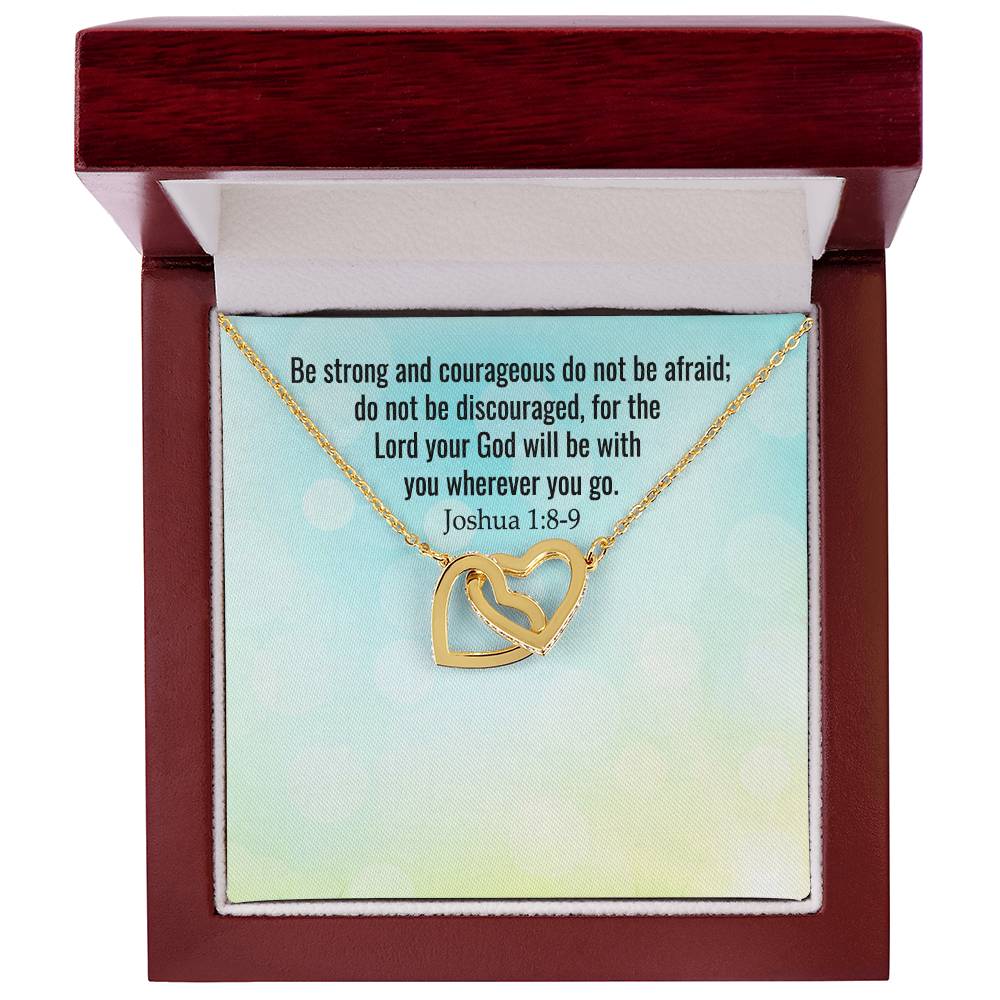 Verse - Joshua 1:8-9 - Interlocking Hearts Necklace