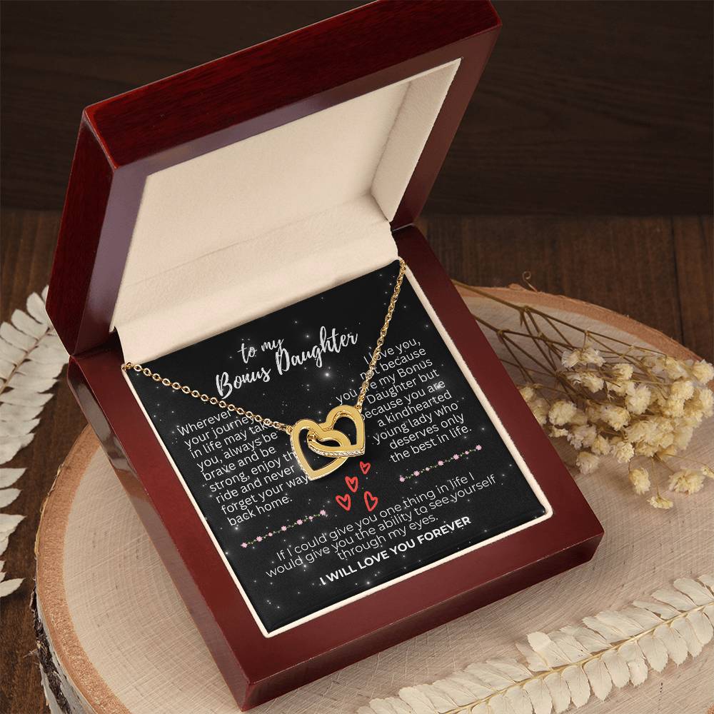 To Bonus Daughter - Wherever your journey - Interlocking Hearts Necklace