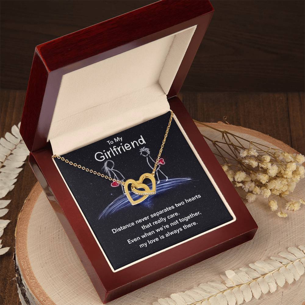 To Girlfriend - Distance never separates - Interlocking Hearts Necklace