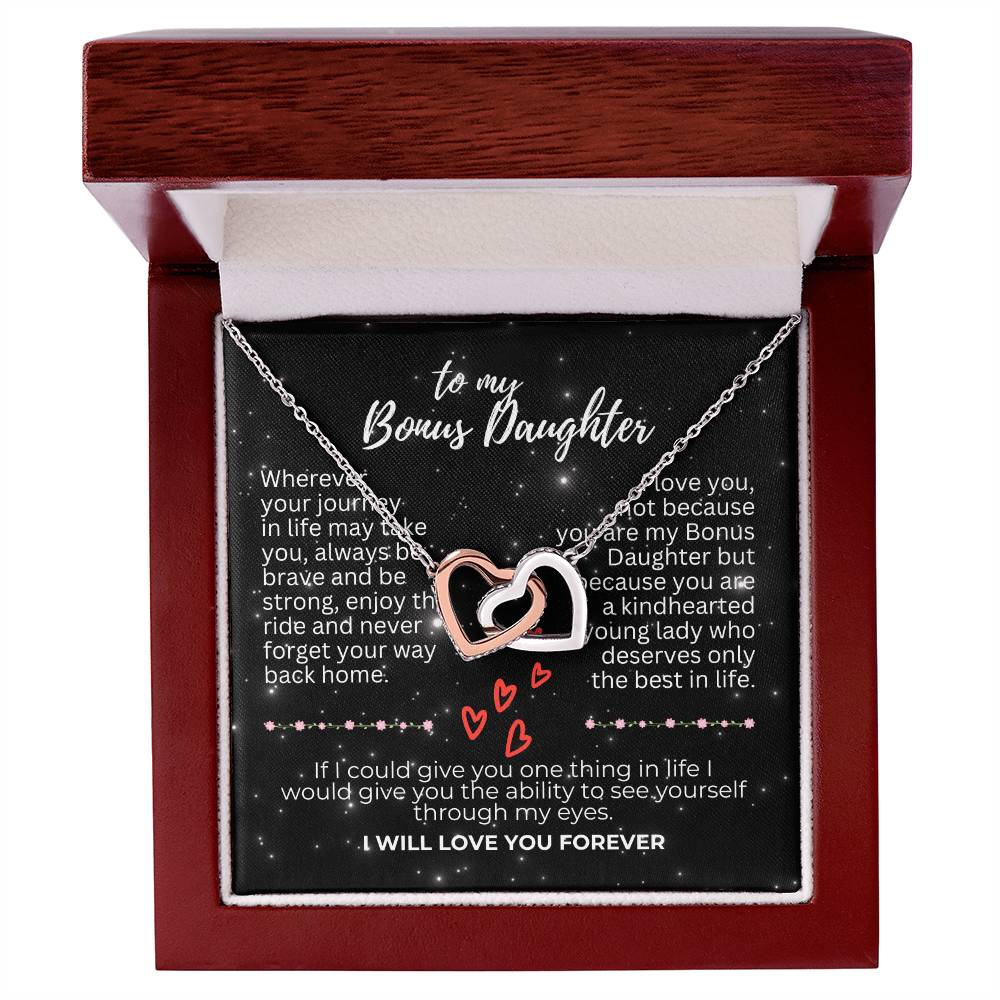 To Bonus Daughter - Wherever your journey - Interlocking Hearts Necklace