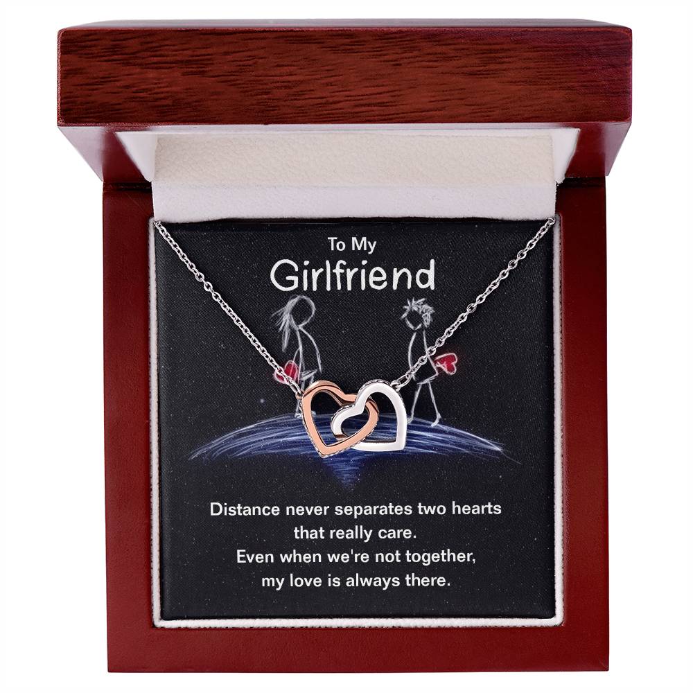 To Girlfriend - Distance never separates - Interlocking Hearts Necklace