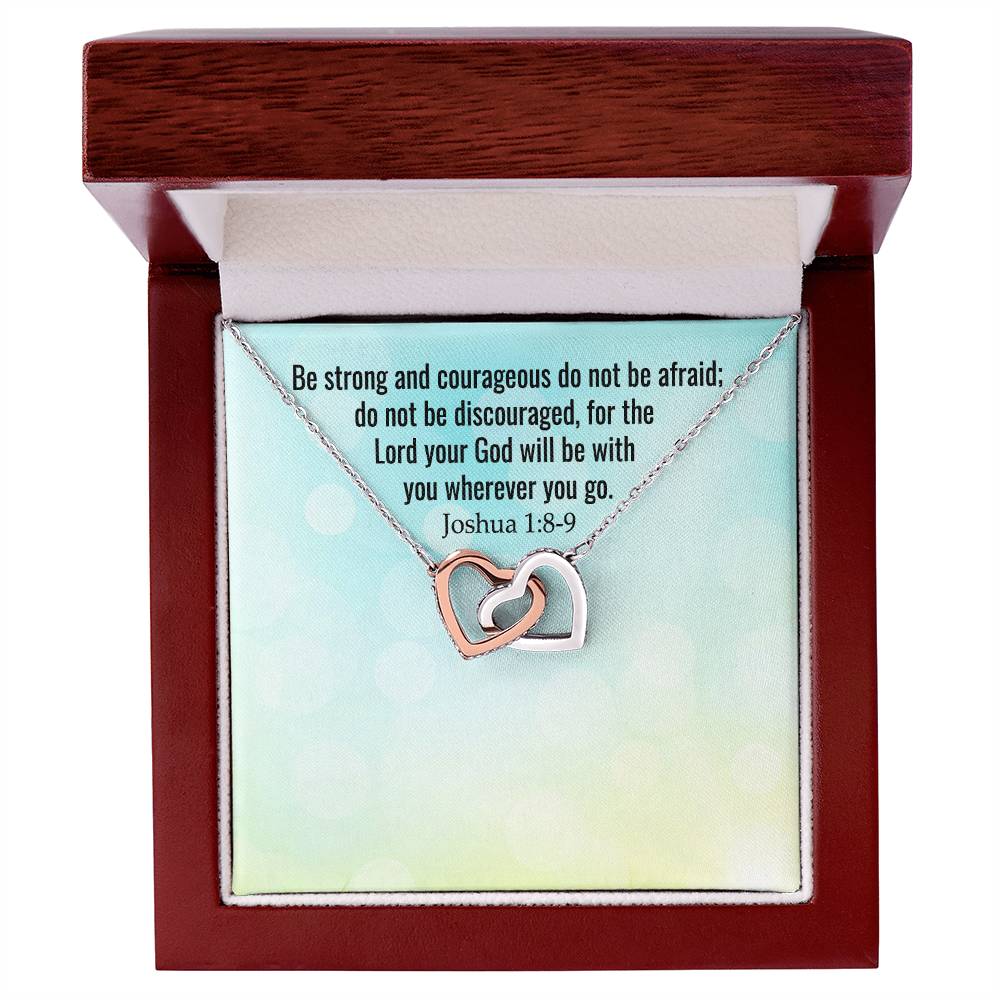 Verse - Joshua 1:8-9 - Interlocking Hearts Necklace