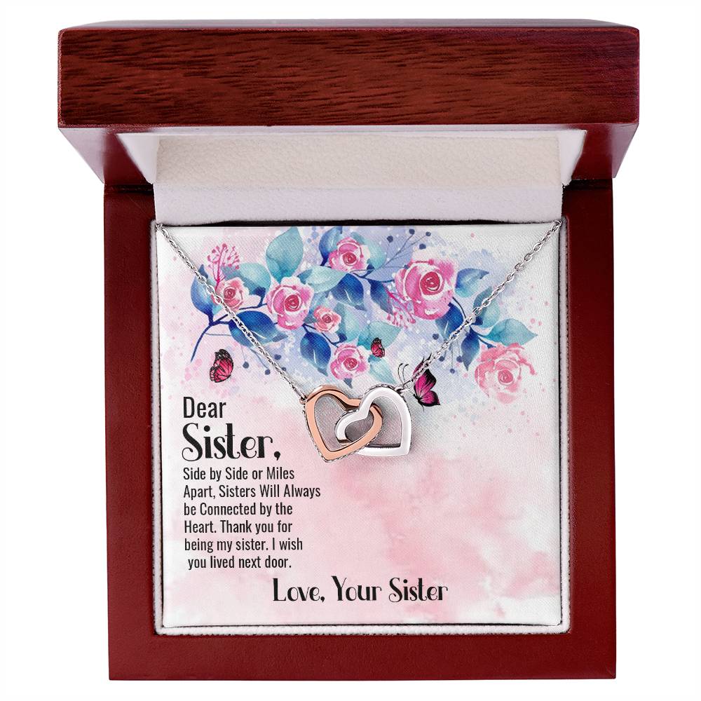 To Sister - Side by side - Interlocking Hearts Necklace