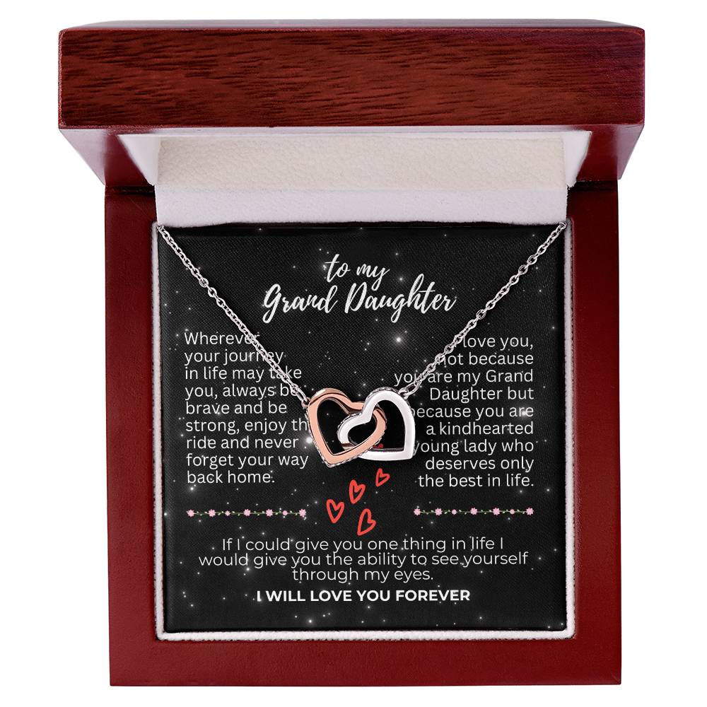 To Grand Daughter - Wherever your journey - Interlocking Hearts Necklace