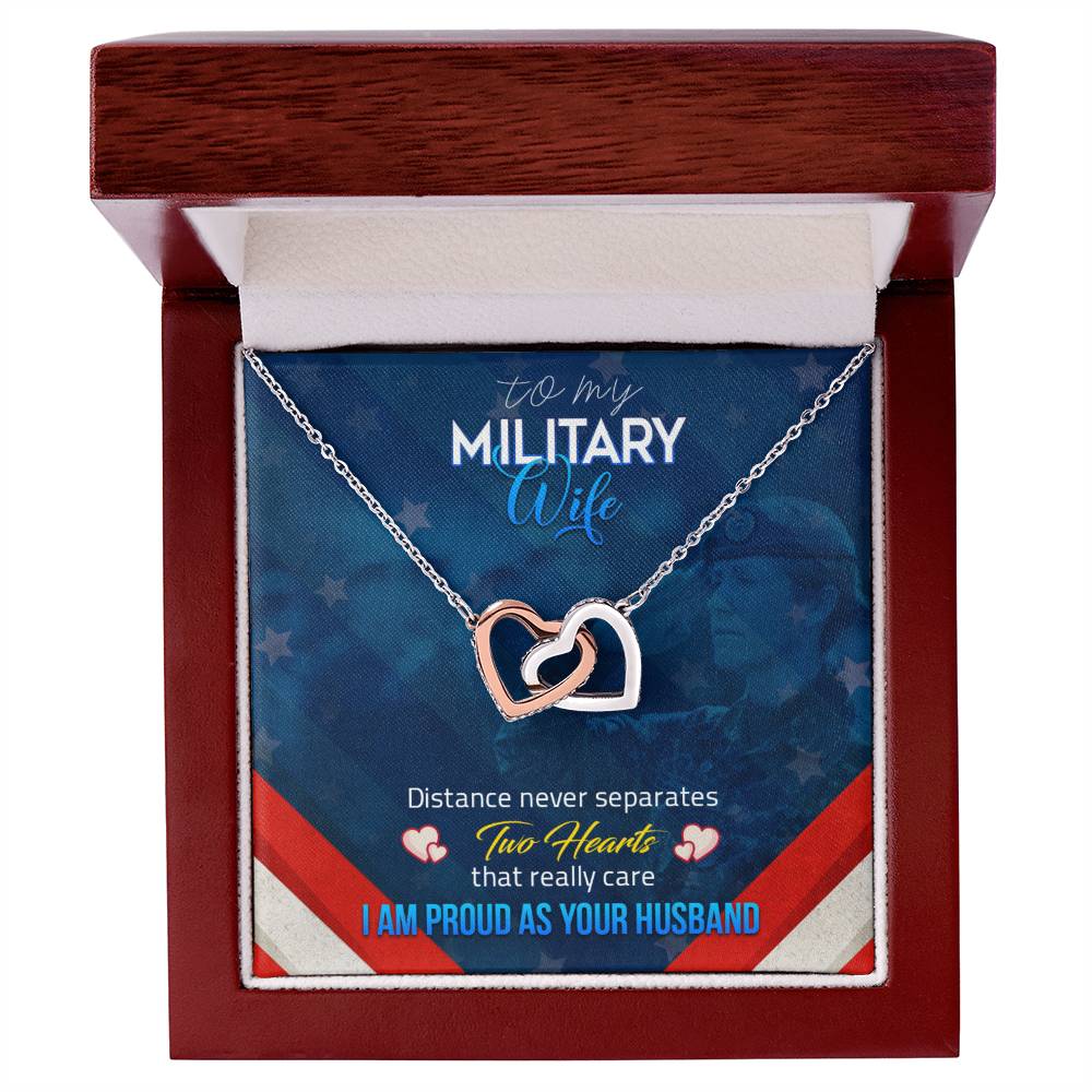 To Military Wife - Distance never separates - Interlocking Hearts Necklace