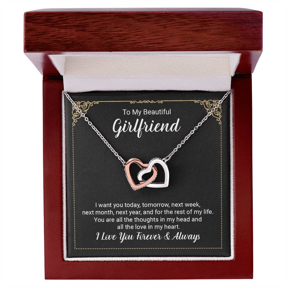 To Girlfriend - I want you today - Interlocking Hearts Necklace