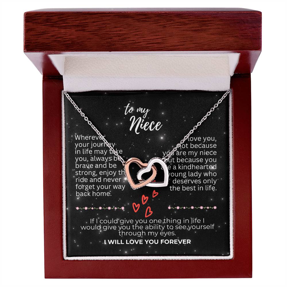 To Niece - Wherever your journey - Interlocking Hearts Necklace