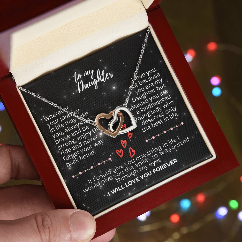 To Daughter - Wherever your journey - Interlocking Hearts Necklace