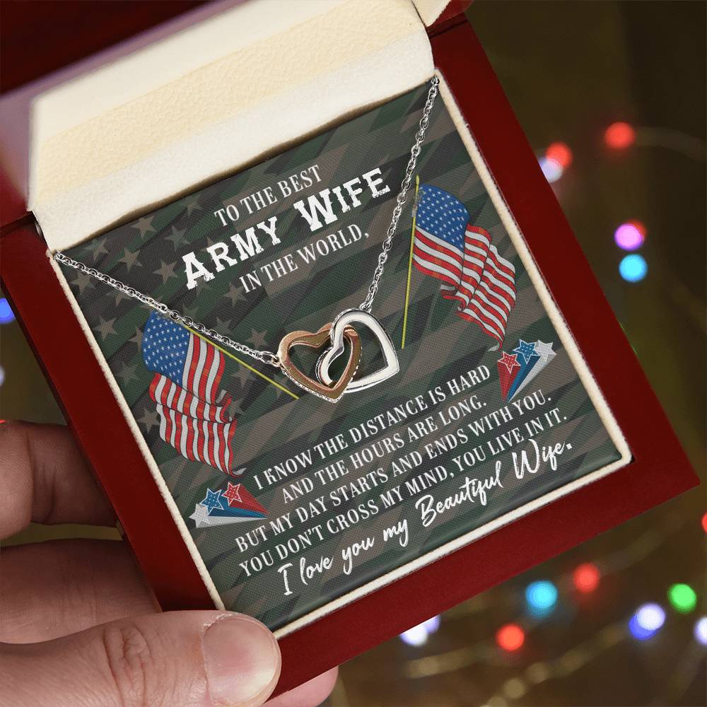 To Army Wife - I know the distance - Interlocking Hearts Necklace