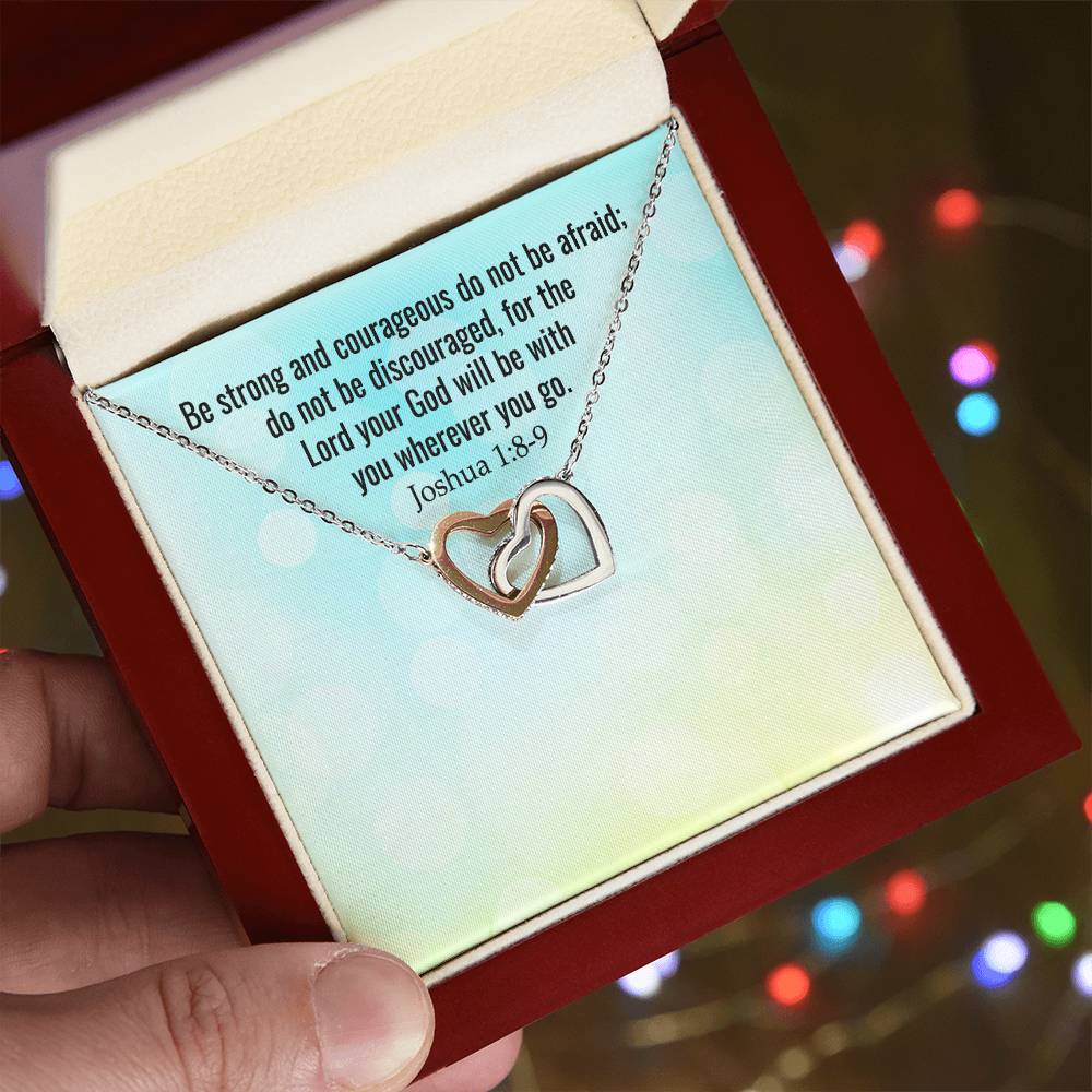 Verse - Joshua 1:8-9 - Interlocking Hearts Necklace