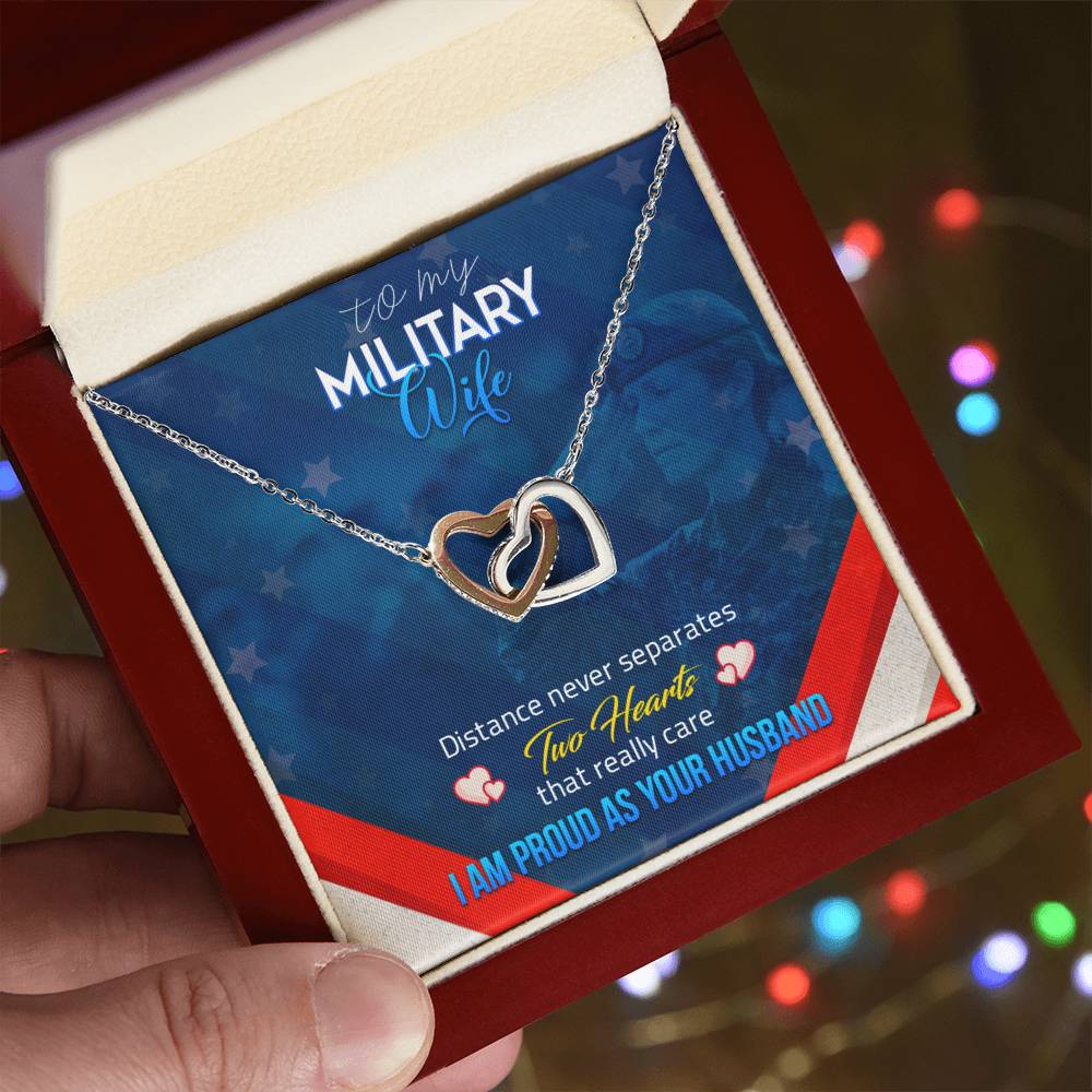 To Military Wife - Distance never separates - Interlocking Hearts Necklace