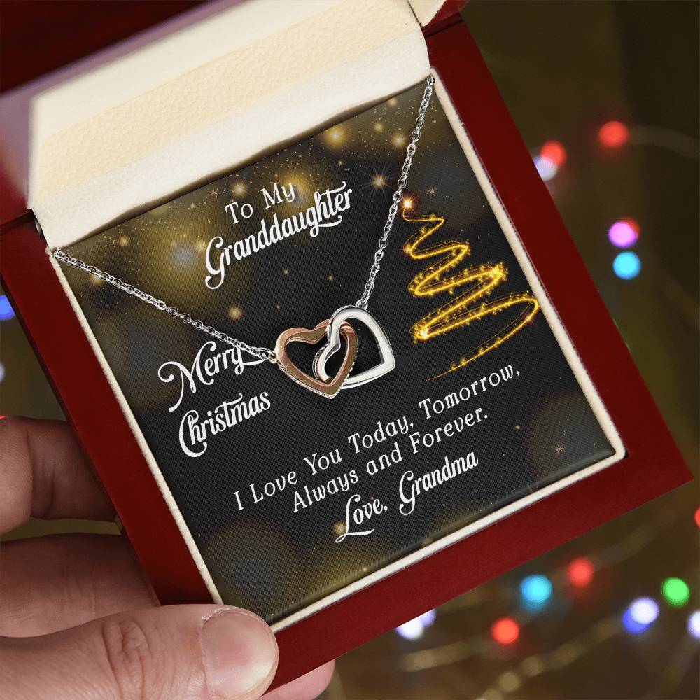 To Granddaughter - Merry Christmas - Interlocking Hearts Necklace