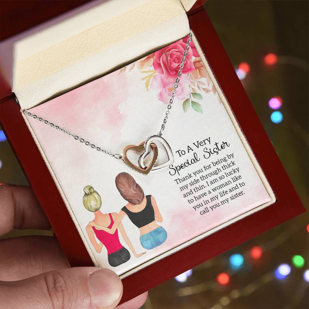 To Sister - Thank you - Interlocking Hearts Necklace