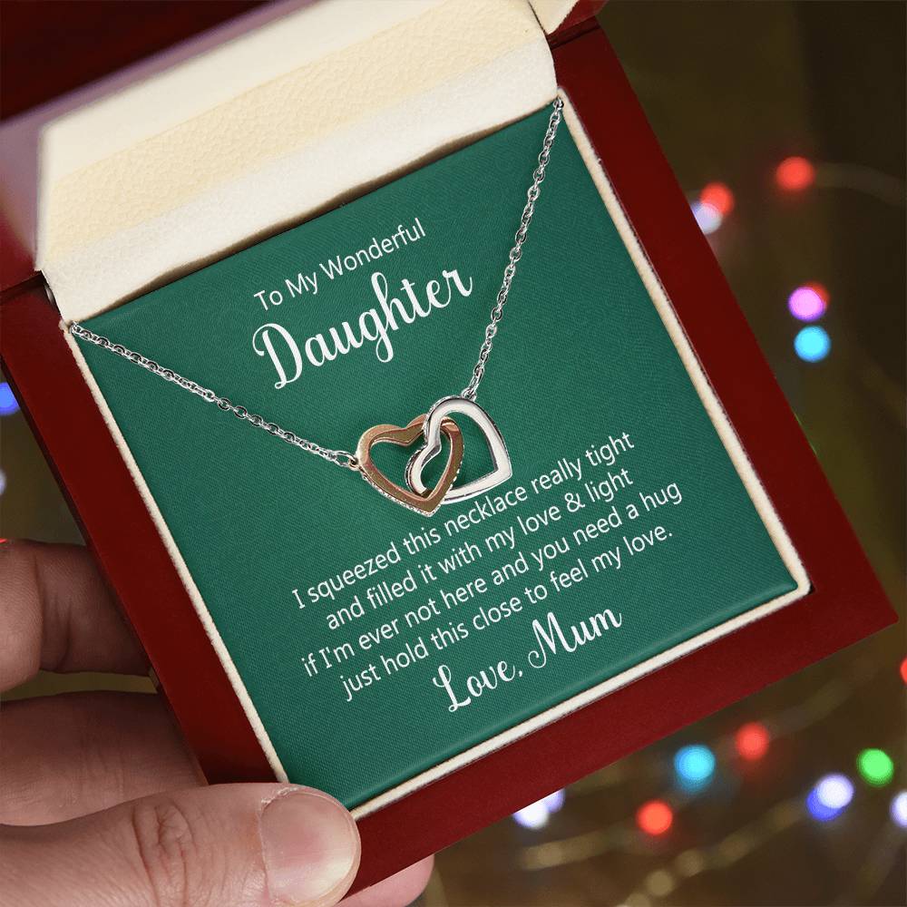 To Daughter - I squeezed - Interlocking Hearts Necklace