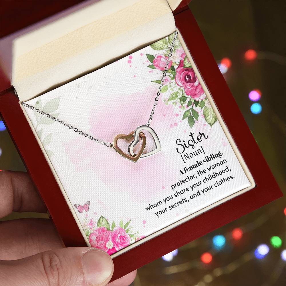 To Sister - A female sibling - Interlocking Hearts Necklace