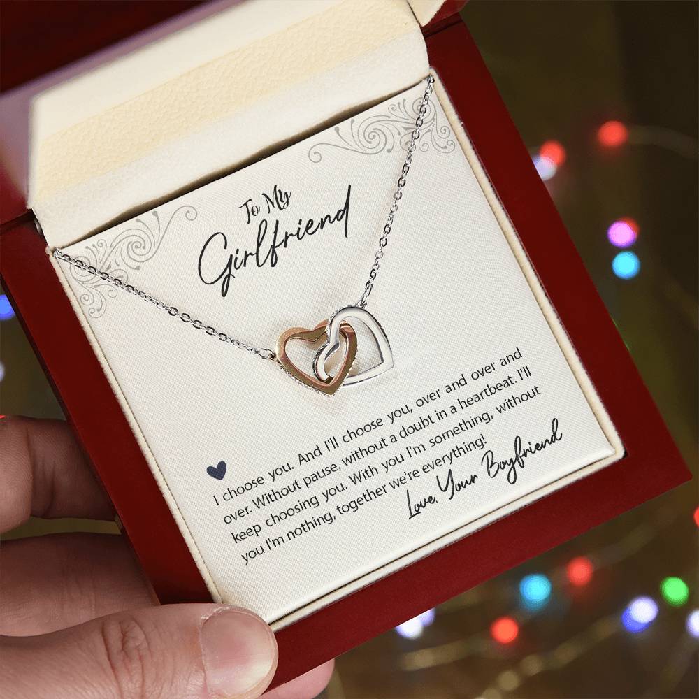 To Girlfriend - I choose you - Interlocking Hearts Necklace