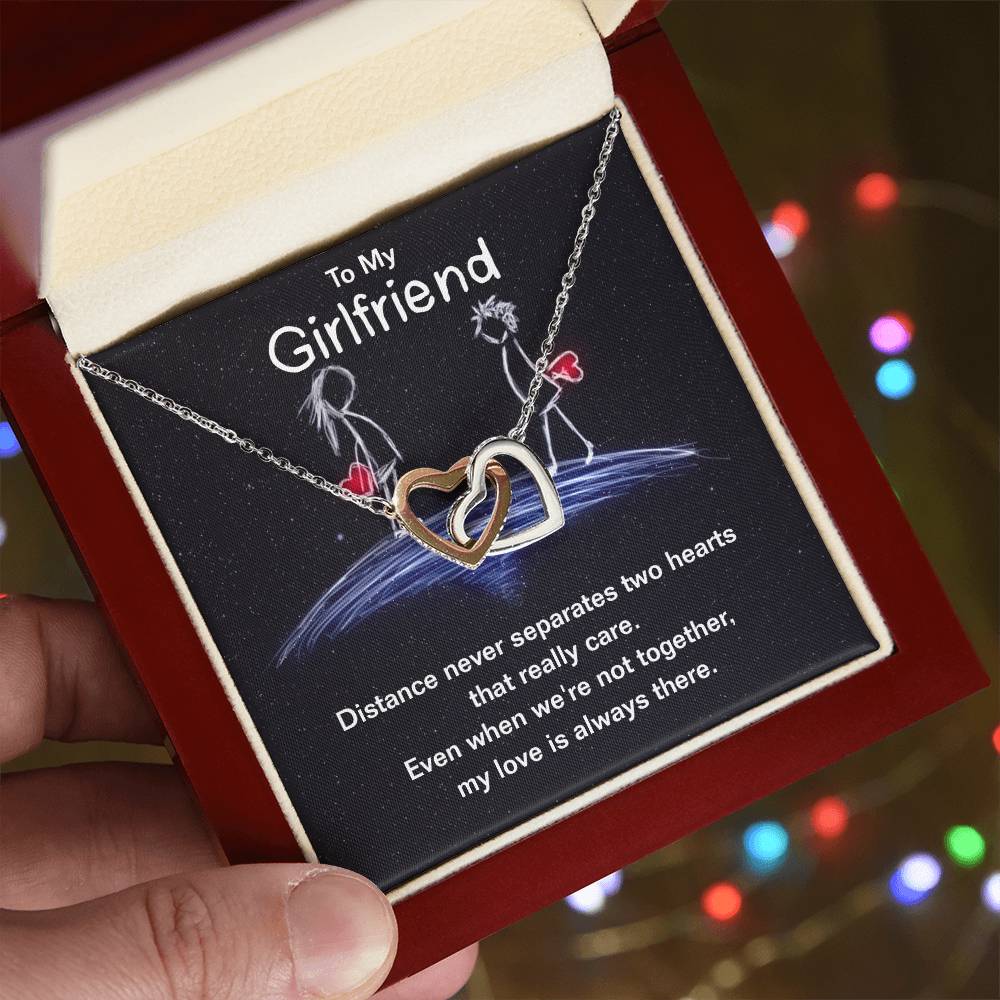 To Girlfriend - Distance never separates - Interlocking Hearts Necklace