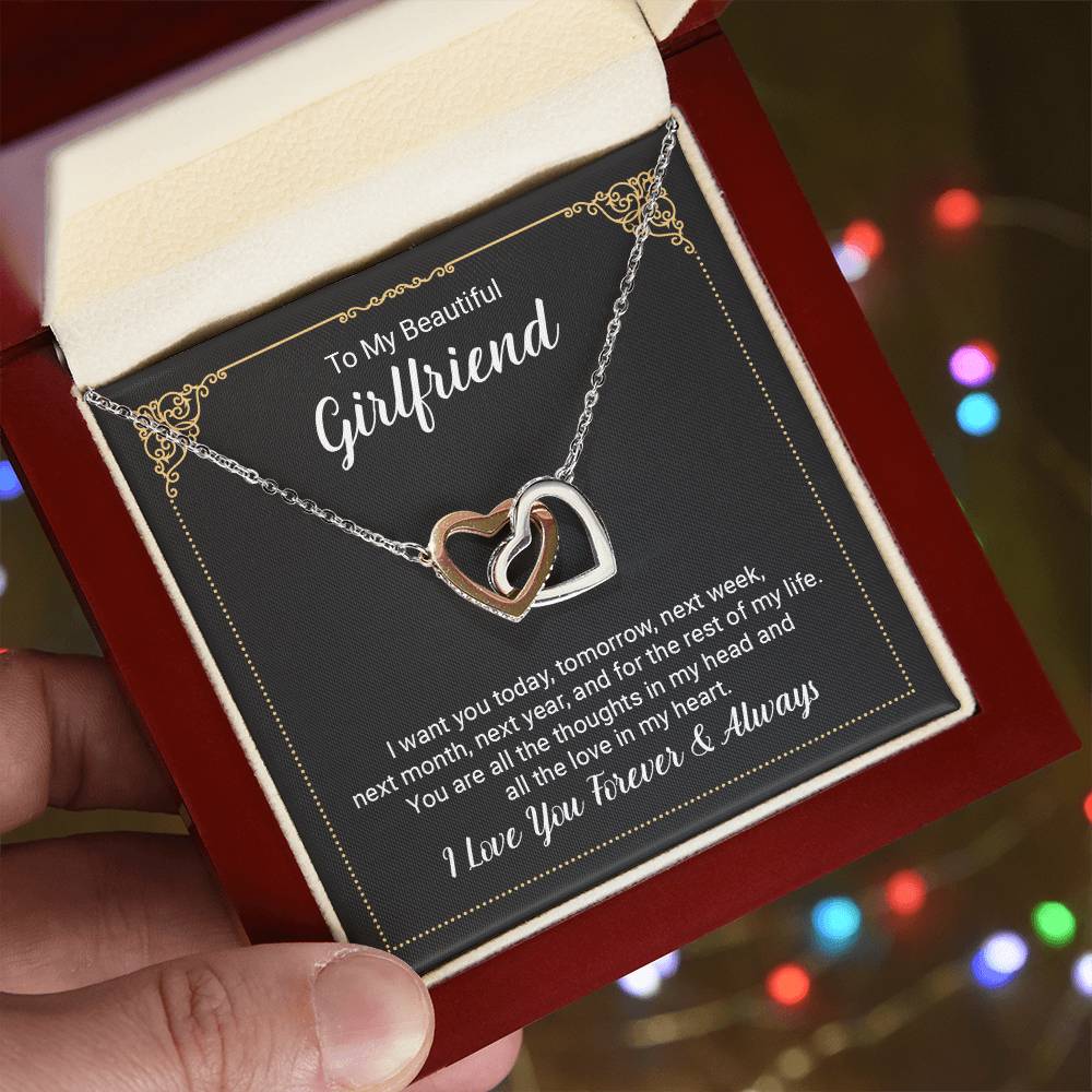 To Girlfriend - I want you today - Interlocking Hearts Necklace