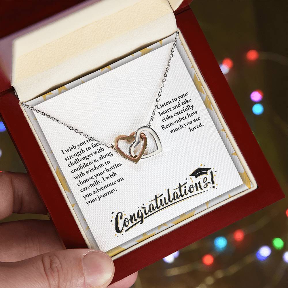 Graduation - I wish you the strength - Interlocking Hearts Necklace