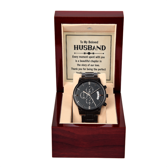 To Husband - To my beloved husband - Black Chronograph Watch