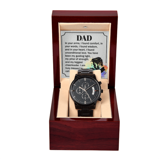 To Dad - Dad. In your arms - Black Chronograph Watch