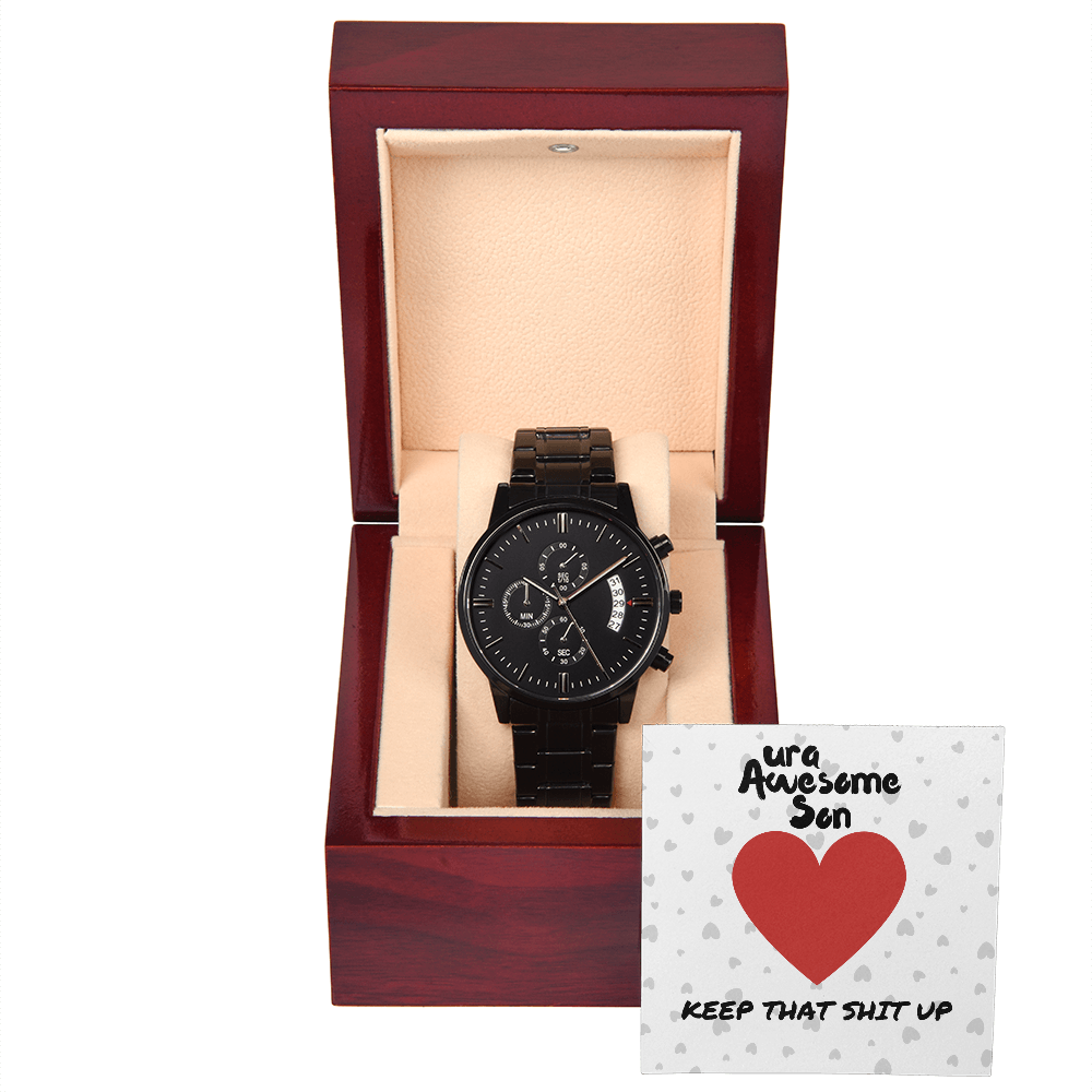 ura Awesome Son - Keep that - Black Chronograph Watch