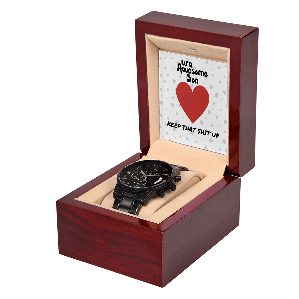 ura Awesome Son - Keep that - Black Chronograph Watch