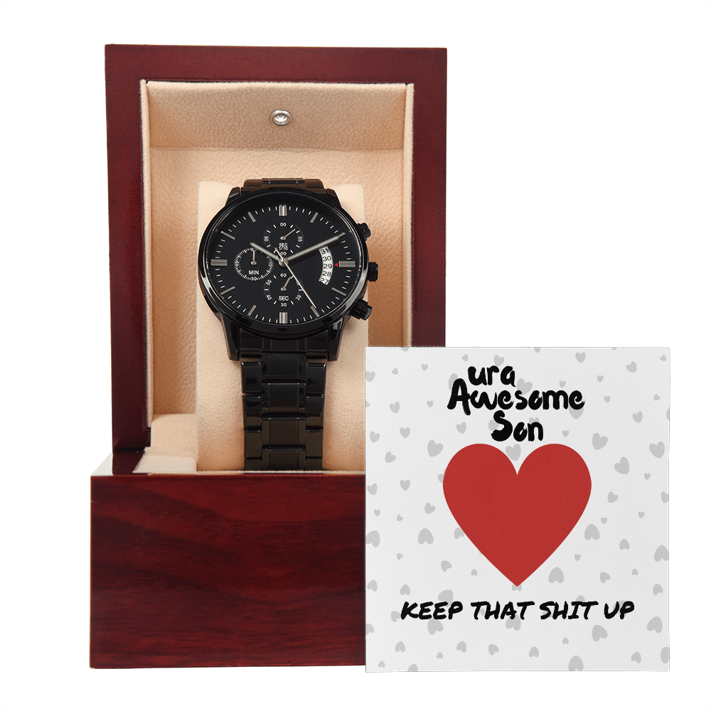 ura Awesome Son - Keep that - Black Chronograph Watch