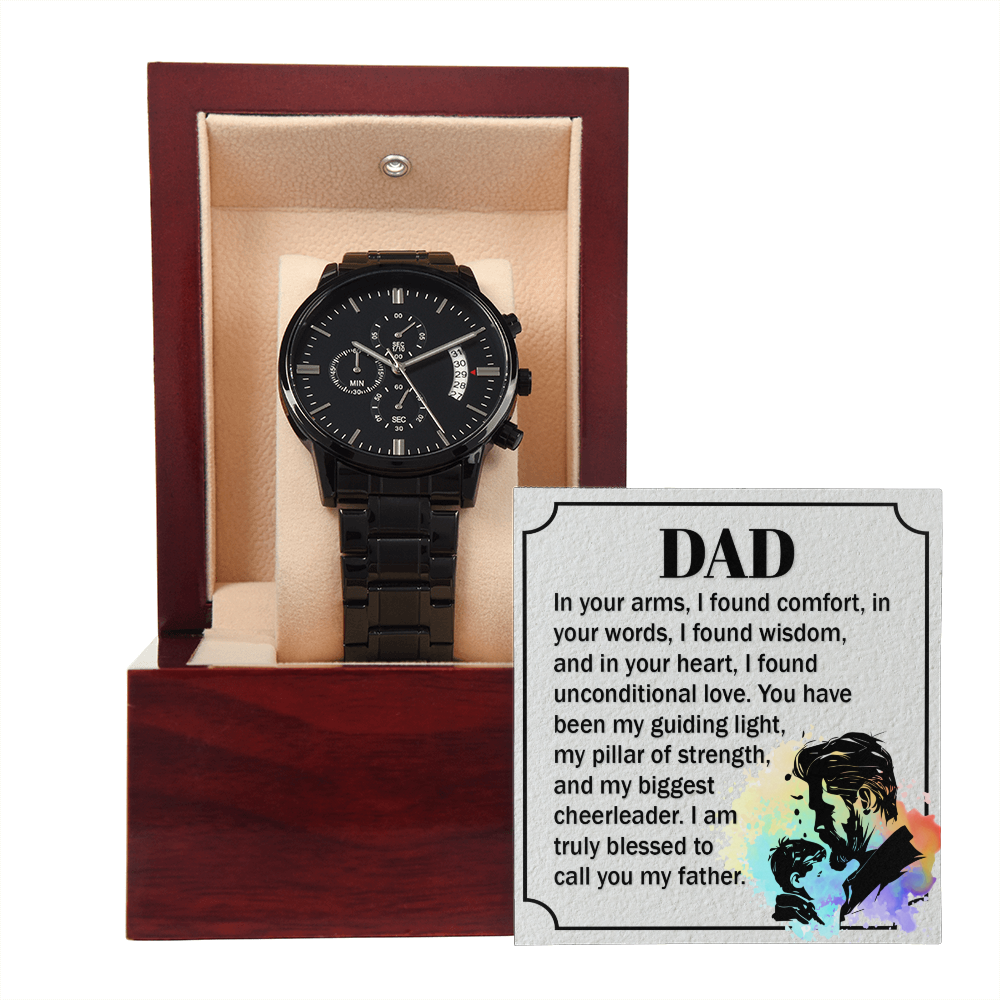 To Dad - Dad. In your arms - Black Chronograph Watch