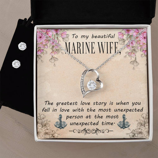 To Marine Wife - The greatest love story - Forever Love Necklace & Earring Set