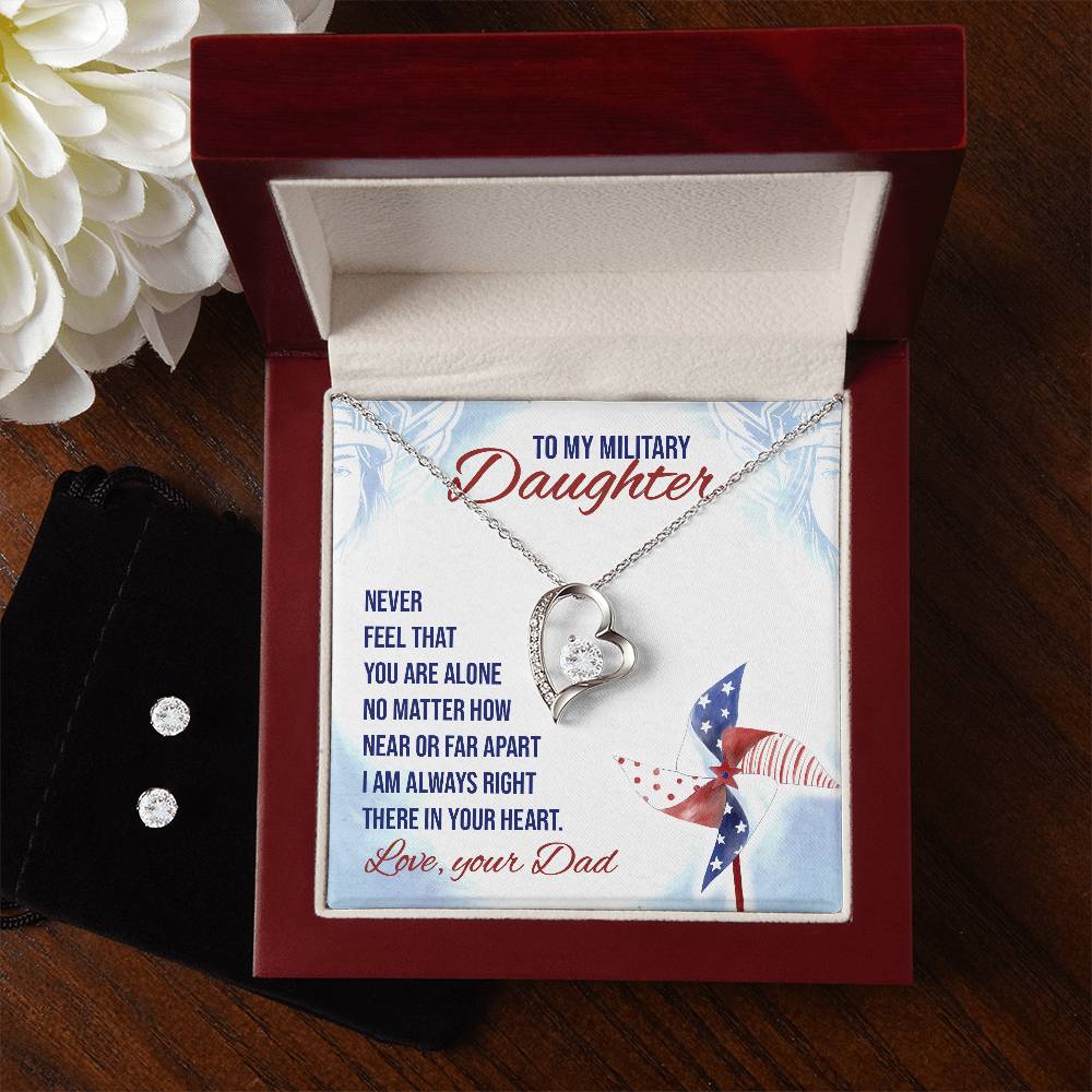 To Military Daughter - Never feel - Forever Love Necklace & Earring Set