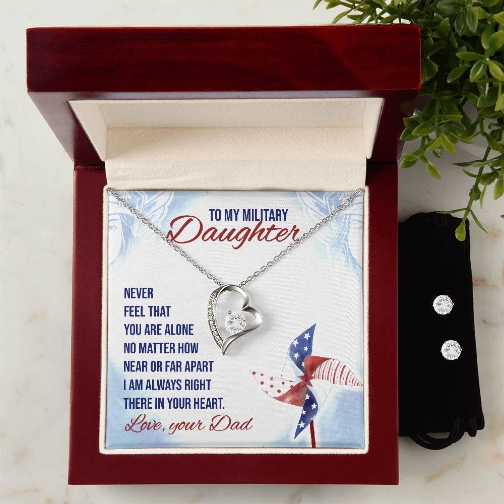 To Military Daughter - Never feel - Forever Love Necklace & Earring Set