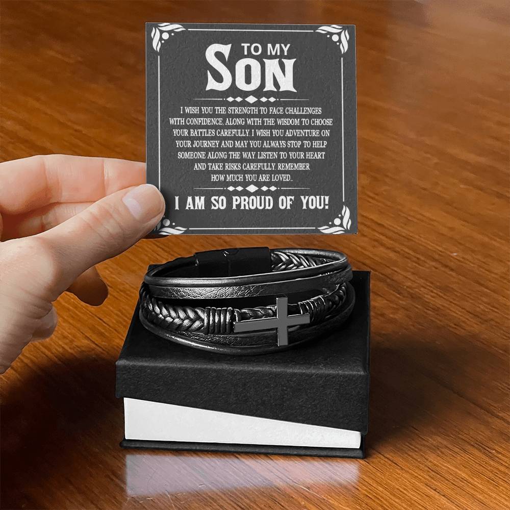 To Son - To my son. I wish - Men's Cross Bracelet