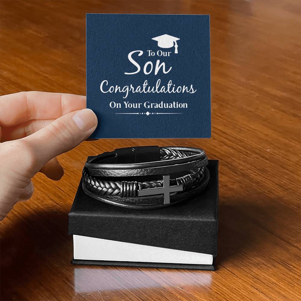 To Son - To our son. Congratulations - Men's Cross Bracelet