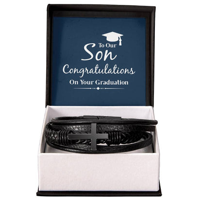 To Son - To our son. Congratulations - Men's Cross Bracelet