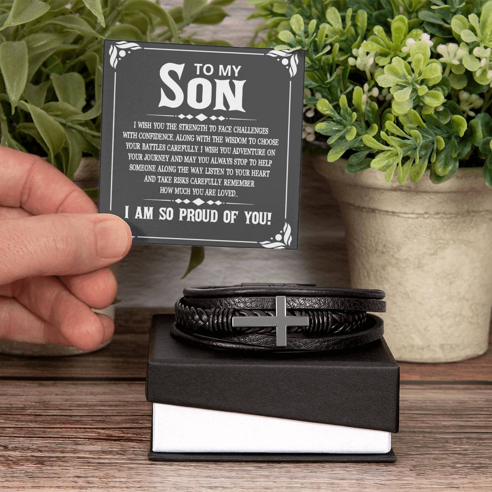 To Son - To my son. I wish - Men's Cross Bracelet