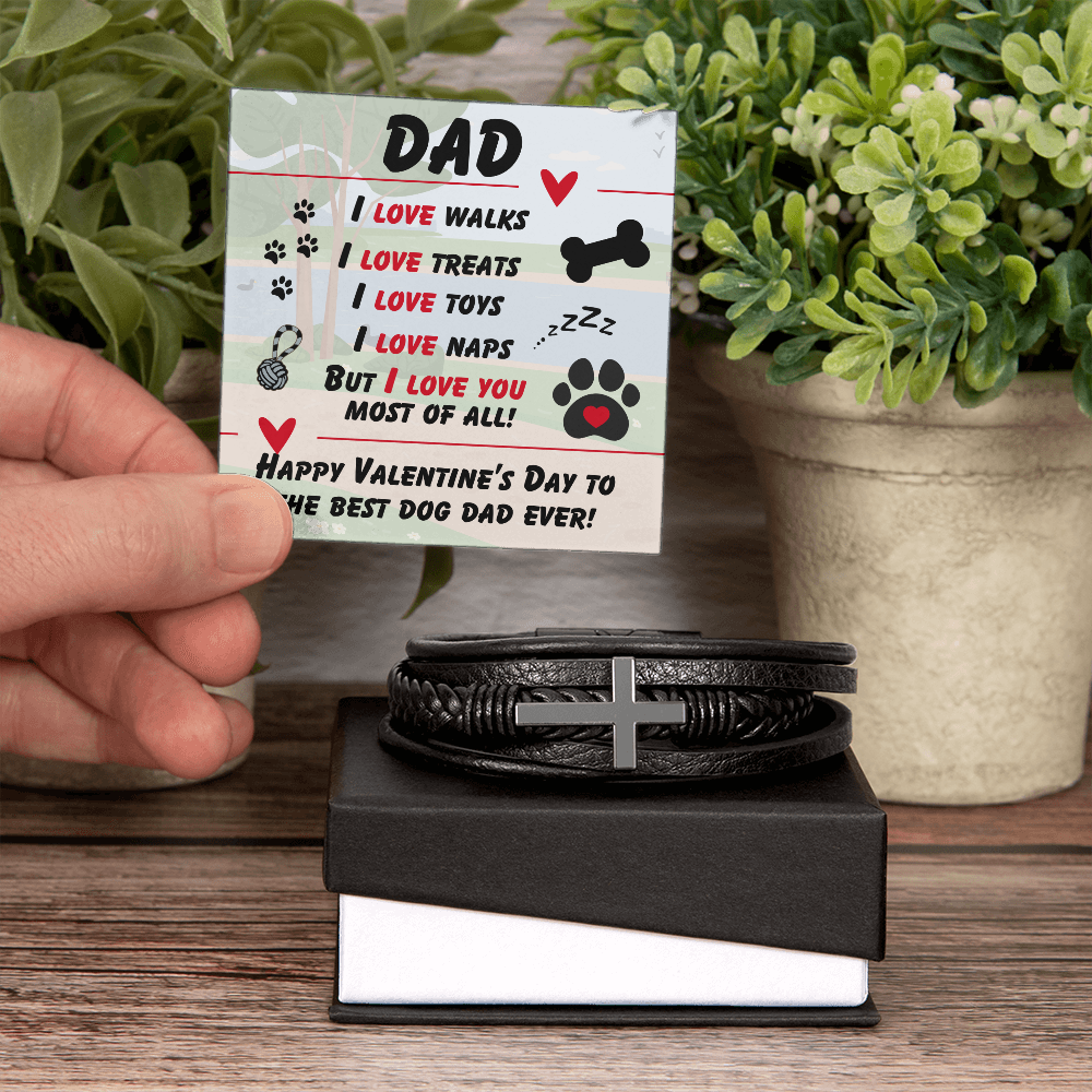 Dad - I love walks - Men's Cross Bracelet