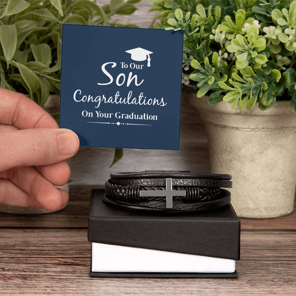 To Son - To our son. Congratulations - Men's Cross Bracelet