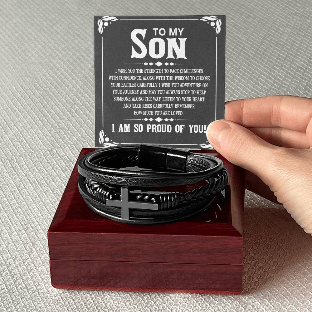 To Son - To my son. I wish - Men's Cross Bracelet
